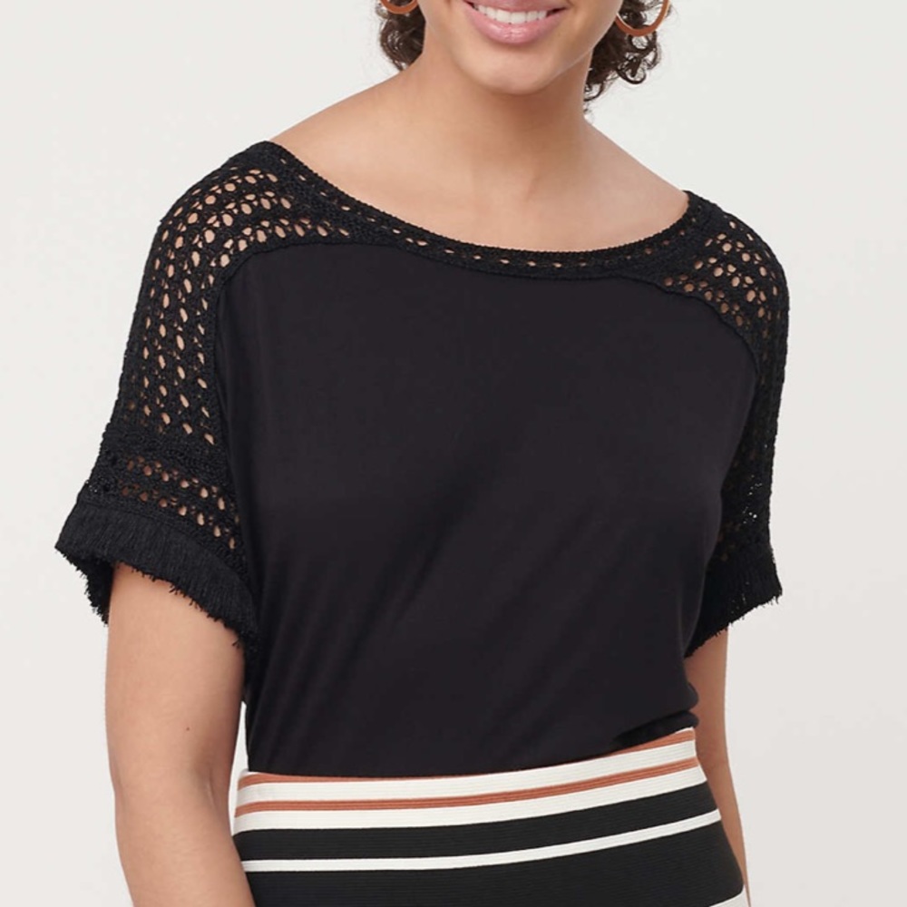 Loft black crochet t-shirt